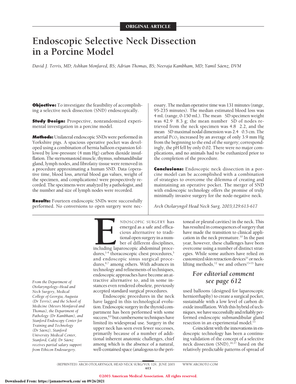 Endoscopic Selective Neck Dissection in a Porcine Model