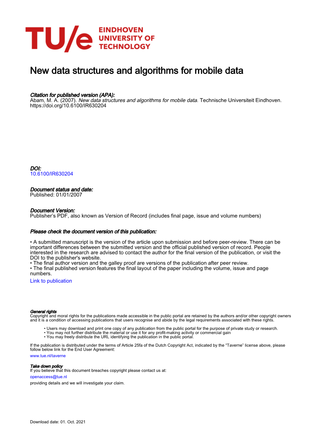 New Data Structures and Algorithms for Mobile Data