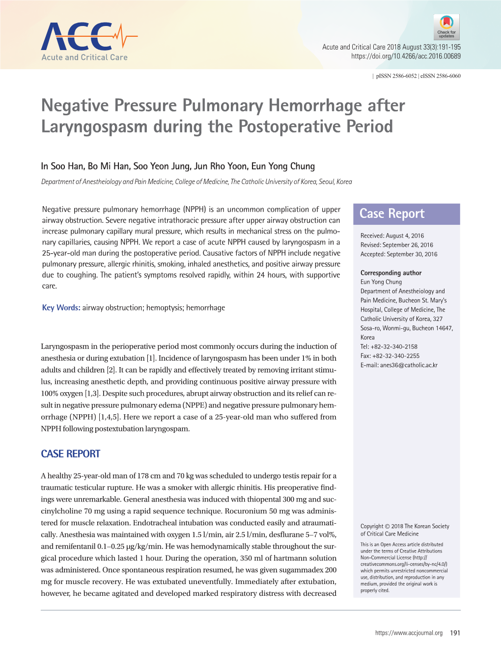 Negative Pressure Pulmonary Hemorrhage After Laryngospasm During the Postoperative Period