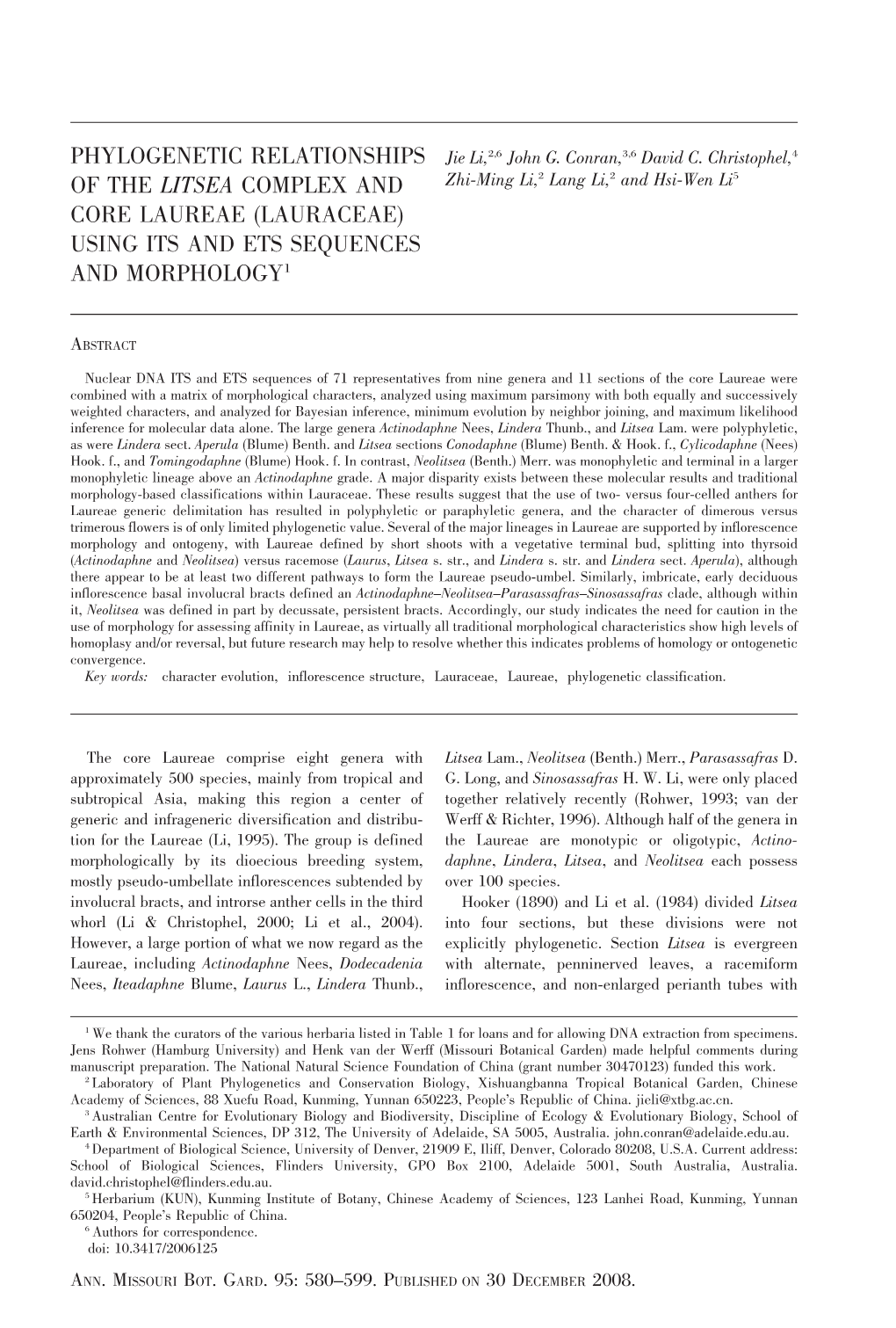 Phylogenetic Relationships of the Litsea Complex And