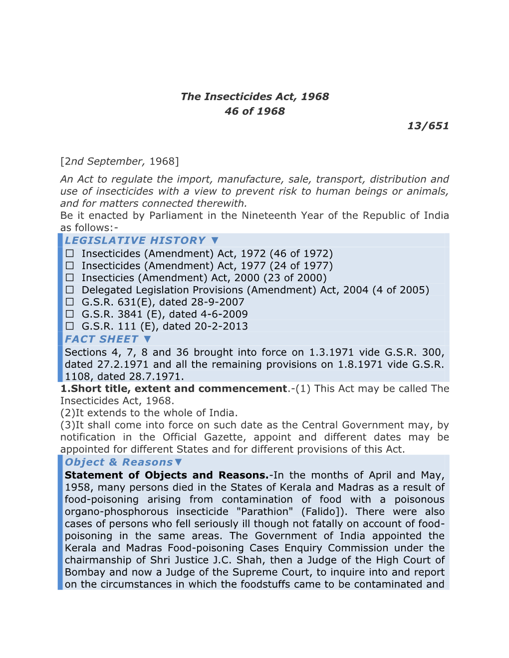 The Insecticides Act, 1968 46 of 1968 13/651