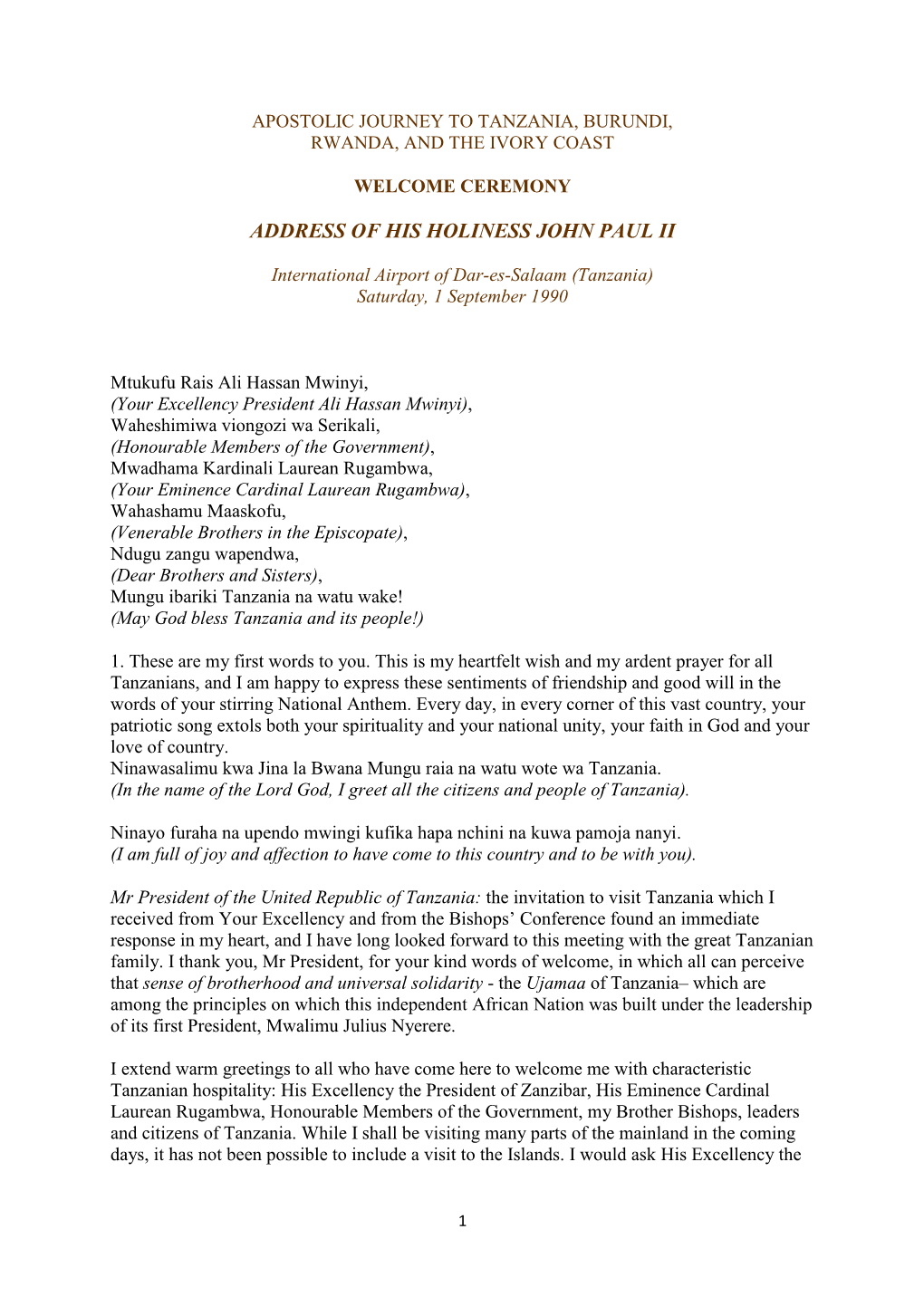 Address of His Holiness John Paul Ii