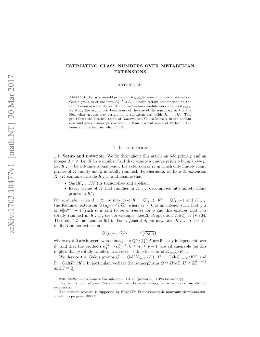 Estimating Class Numbers Over Metabelian Extensions 3