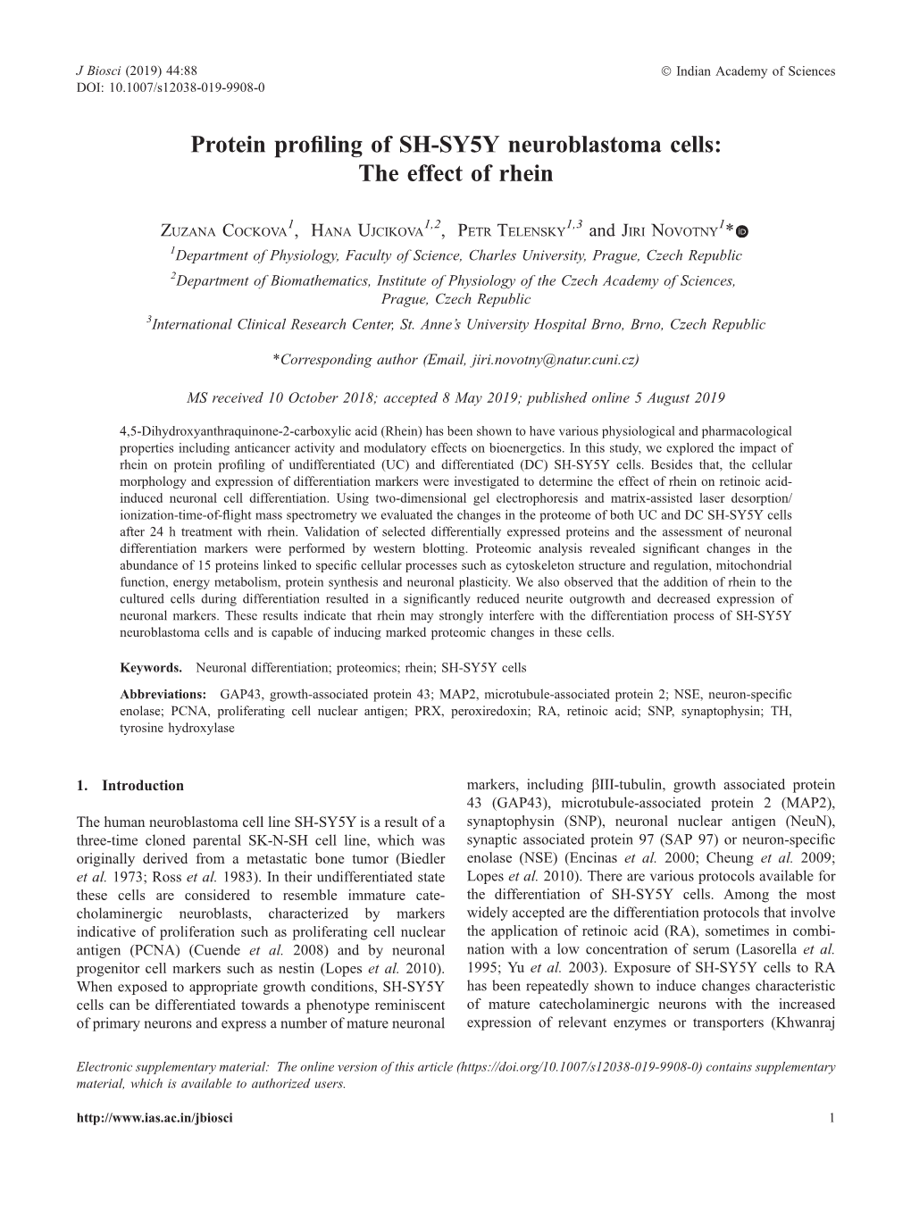 Protein Profiling of SH-SY5Y Neuroblastoma Cells: the Effect Of