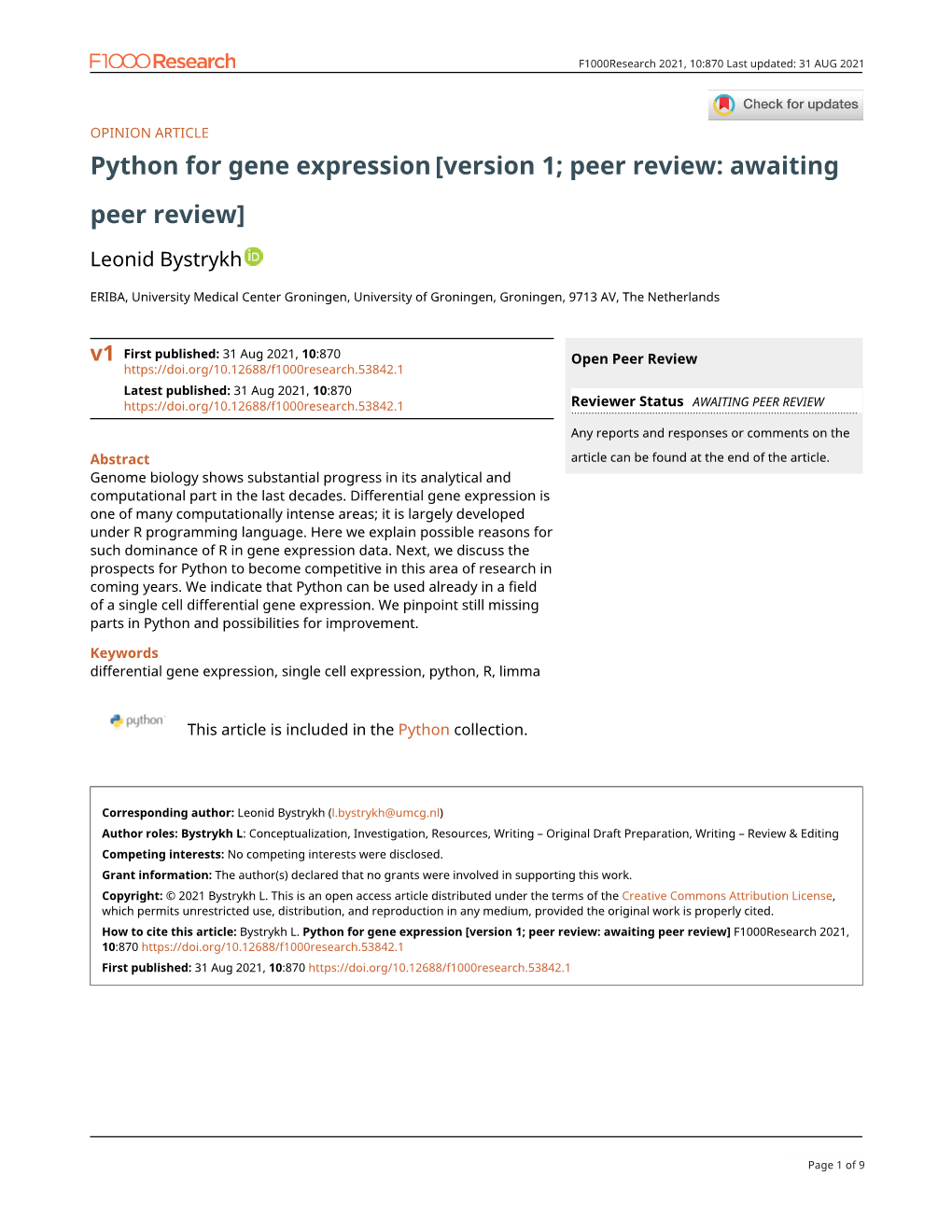 Python for Gene Expression[Version 1; Peer Review