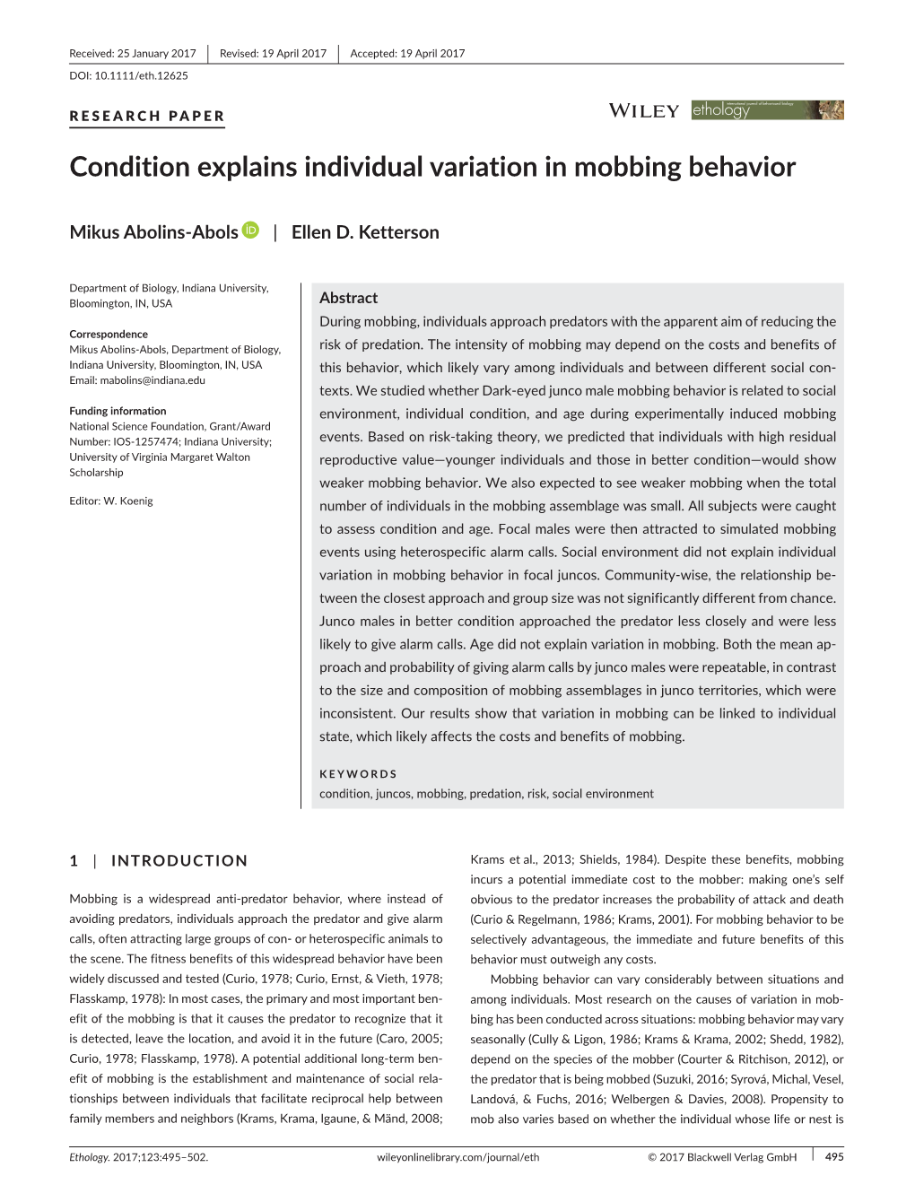 Condition Explains Individual Variation in Mobbing Behavior