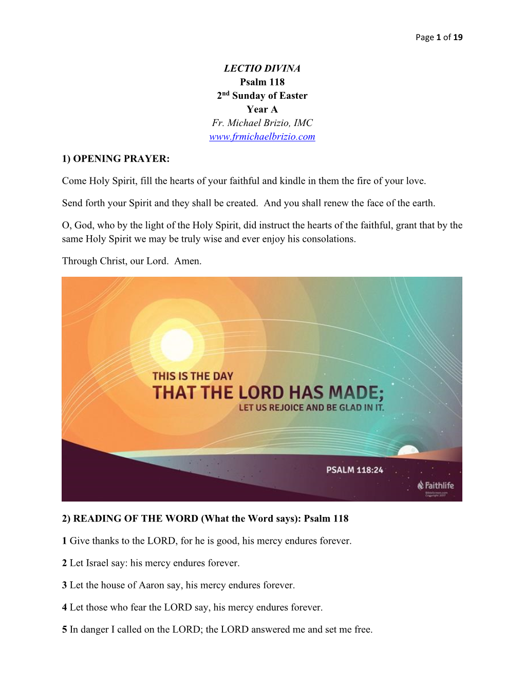 LECTIO DIVINA Psalm 118 2Nd Sunday of Easter Year a Fr