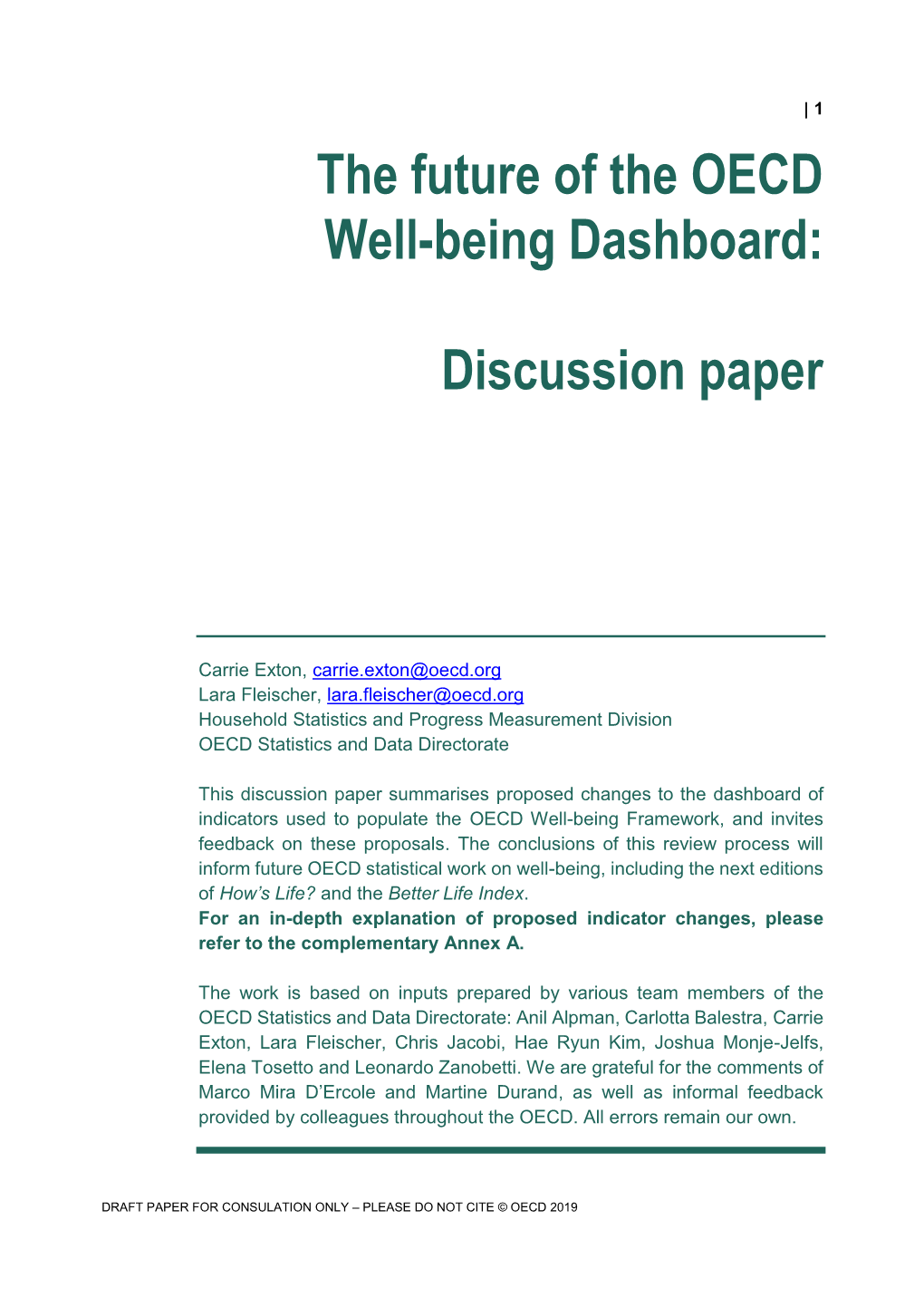 The Future of the OECD Well-Being Dashboard: Discussion Paper 1