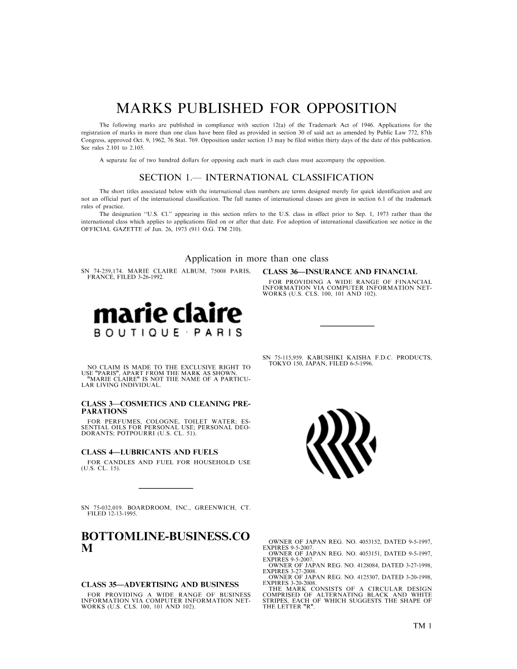 Marks Published for Opposition