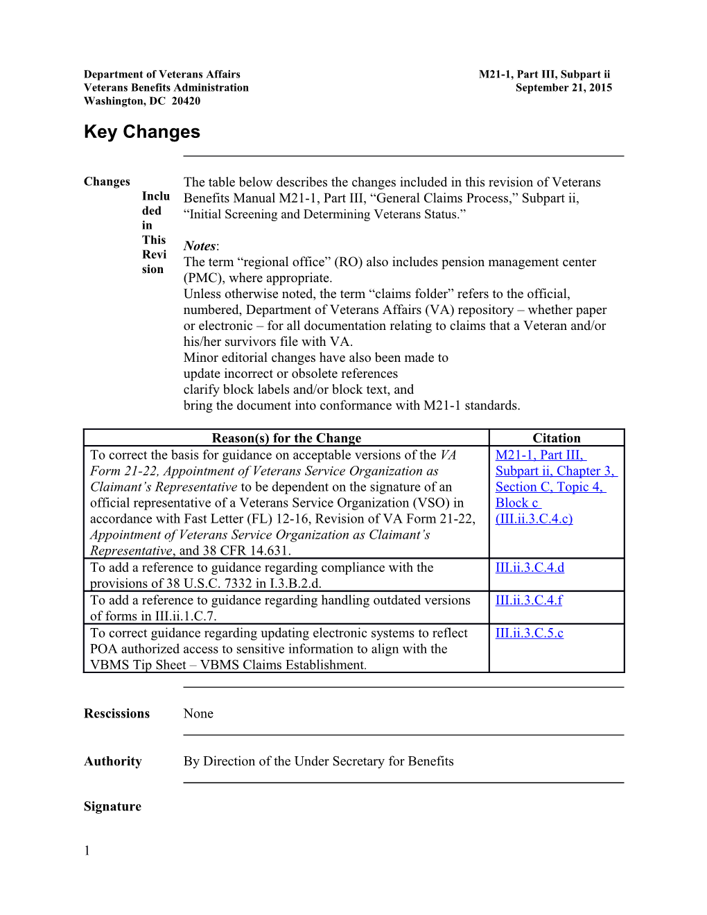 Department of Veterans Affairs M21-1, Part III, Subpart Ii s1