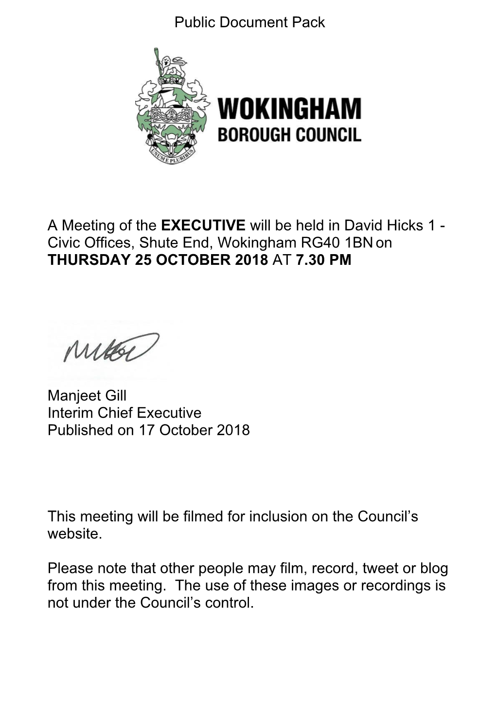 (Public Pack)Agenda Document for Executive, 25/10/2018 19:30