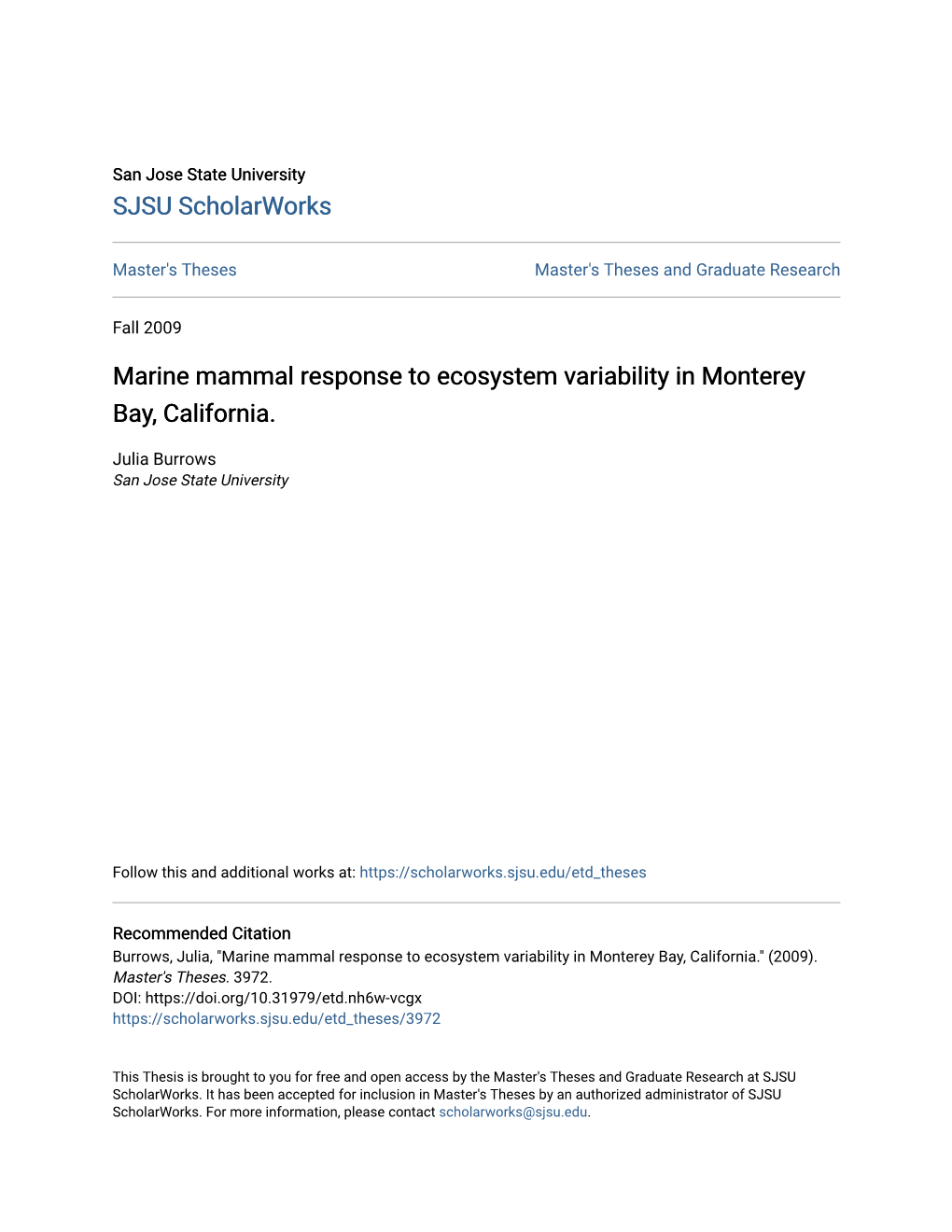 Marine Mammal Response to Ecosystem Variability in Monterey Bay, California