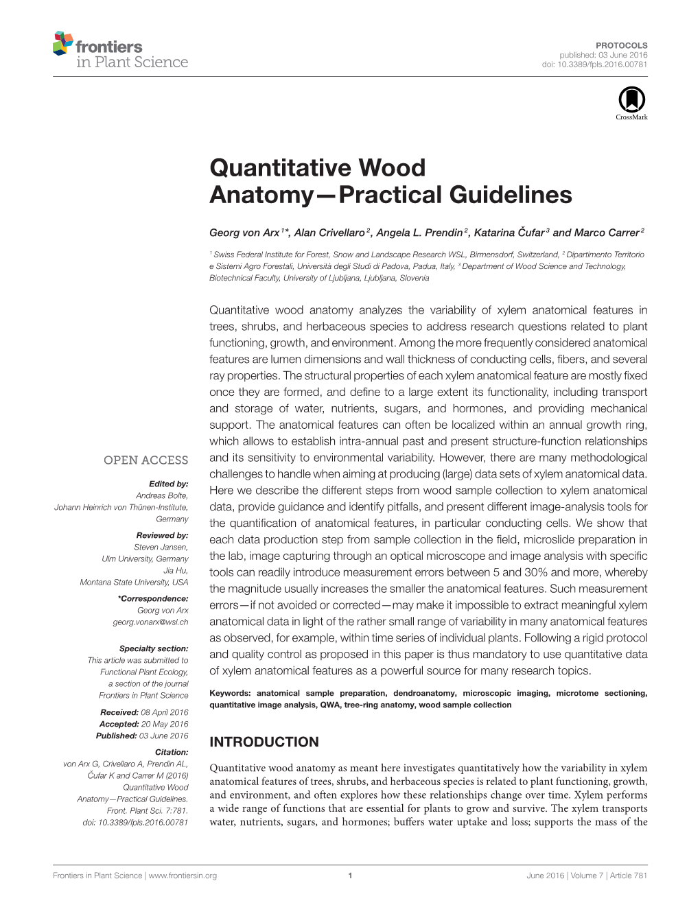 Quantitative Wood Anatomy—Practical Guidelines