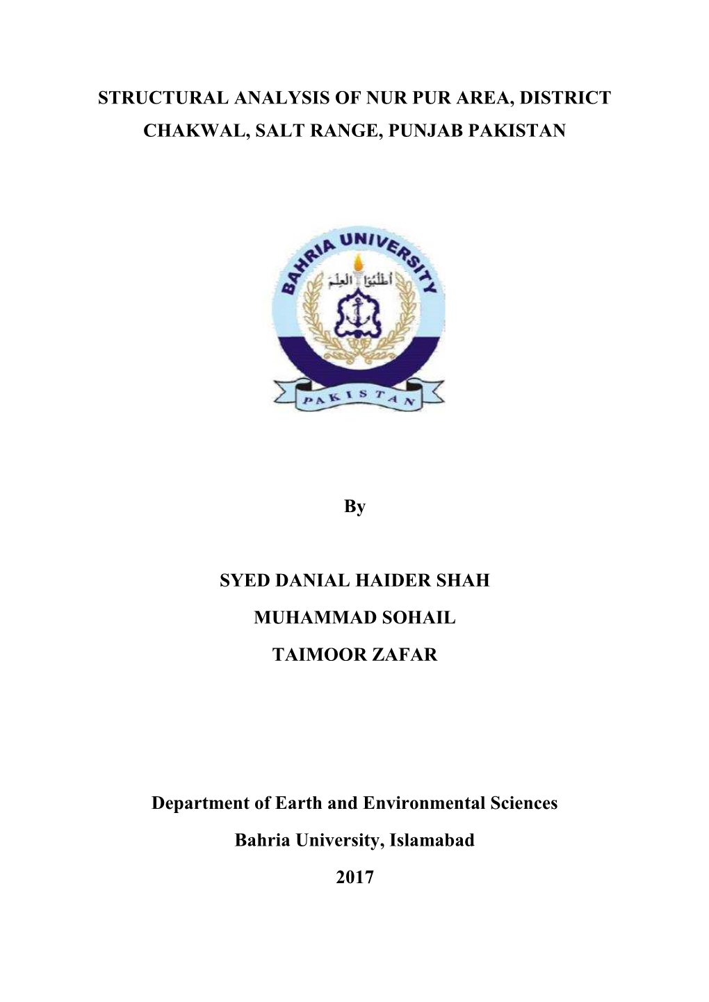 Structural Analysis of Nur Pur Area, District Chakwal, Salt Range, Punjab Pakistan