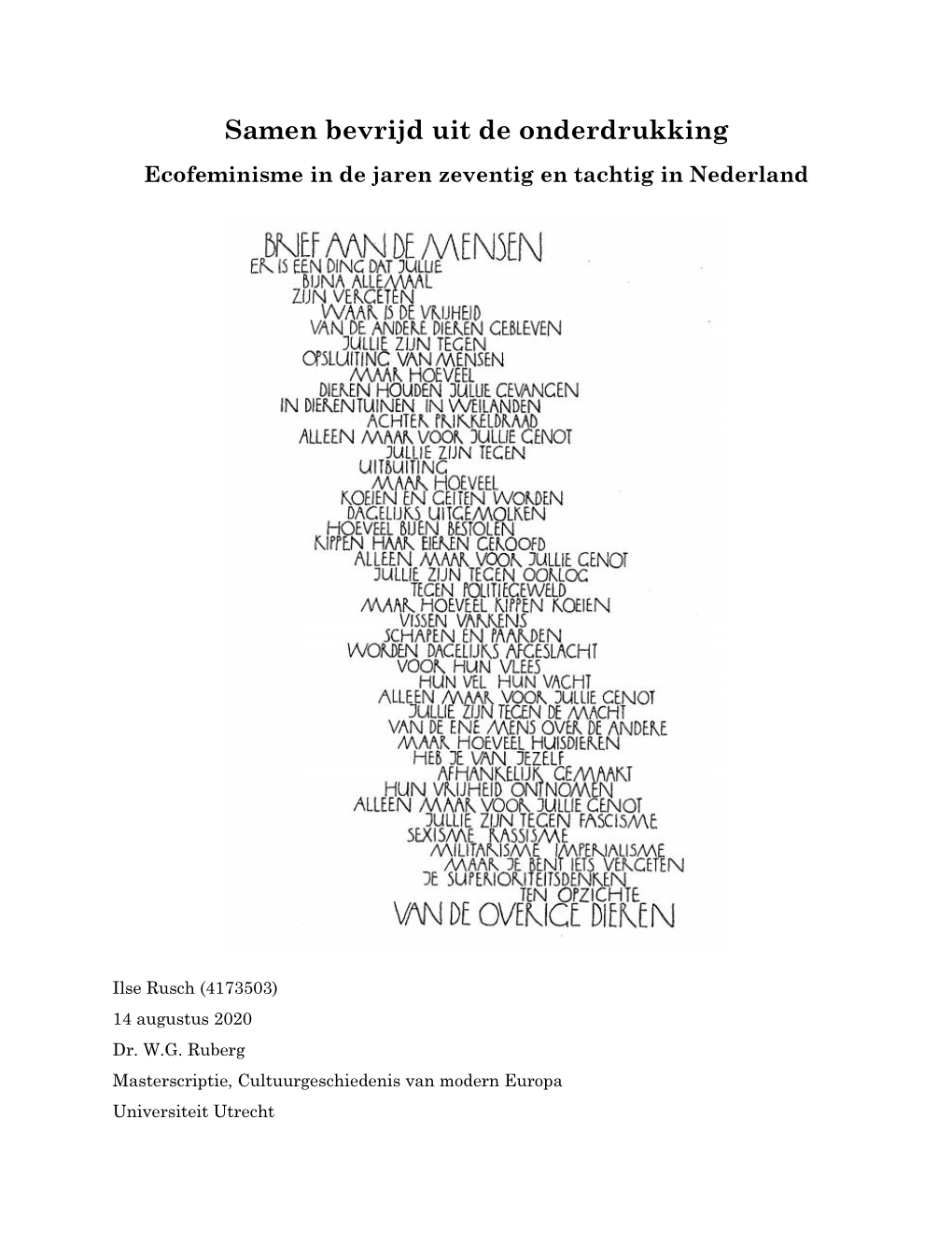 Samen Bevrijd Uit De Onderdrukking Ecofeminisme in De Jaren Zeventig En Tachtig in Nederland