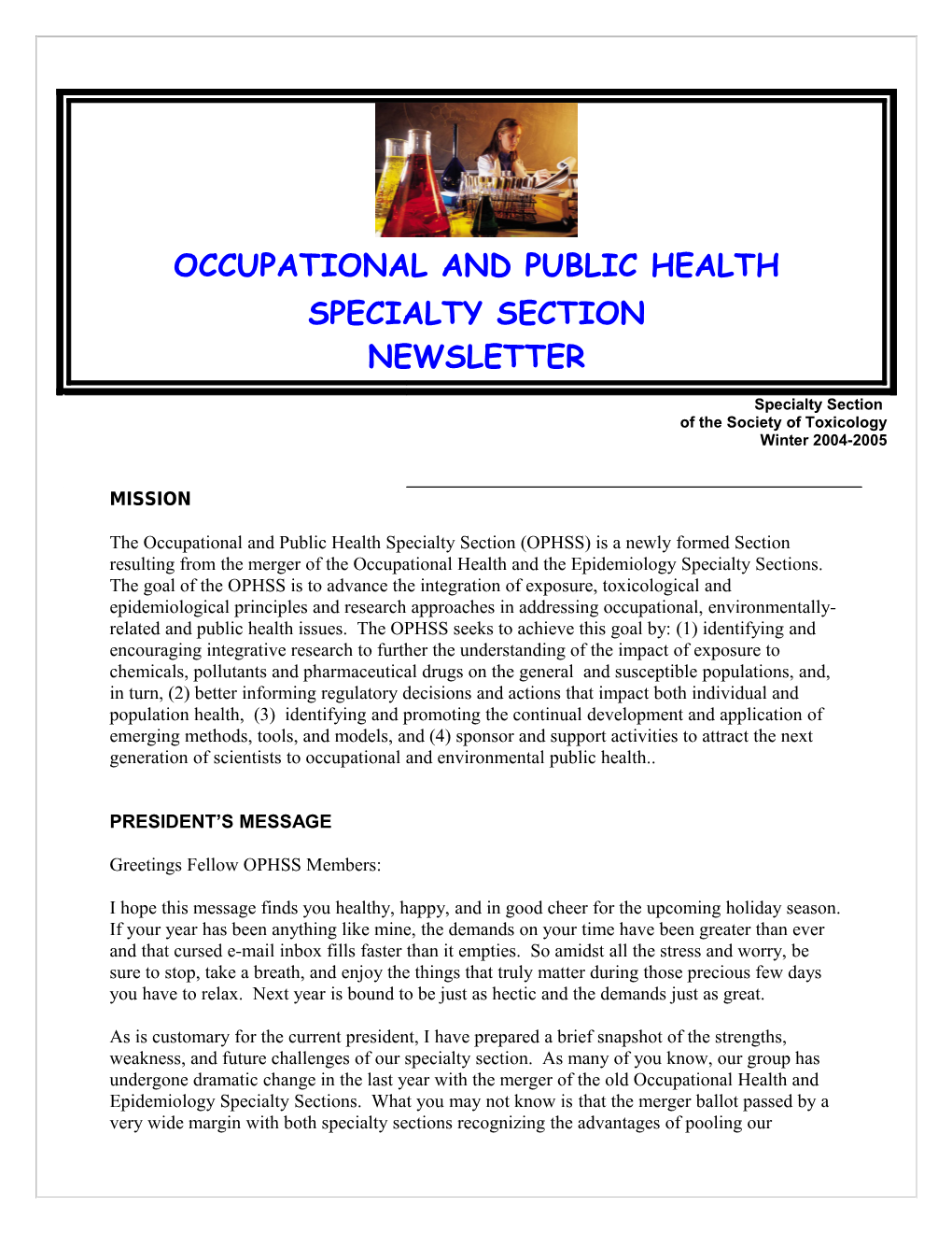 Regulatory and Safety Evaluation Specialty Section - Newsletter s1