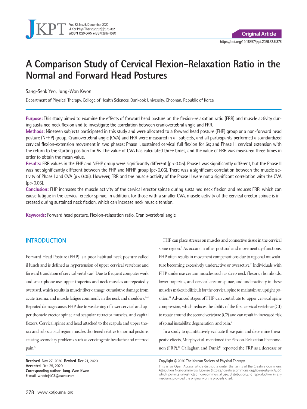 A Comparison Study of Cervical Flexion-Relaxation Ratio in the Normal and Forward Head Postures