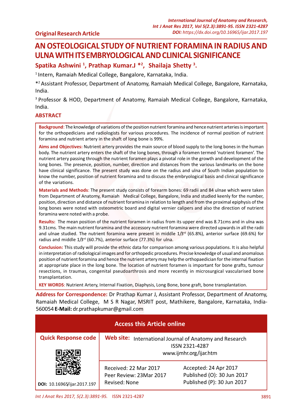 An Osteological Study of Nutrient Foramina in Radius and Ulna with Its Embryological and Clinical Significance