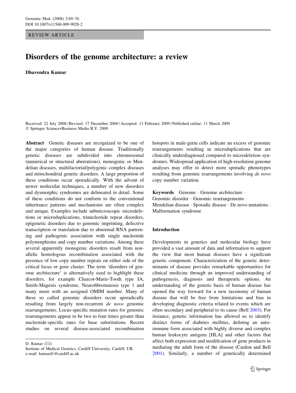 Disorders of the Genome Architecture: a Review