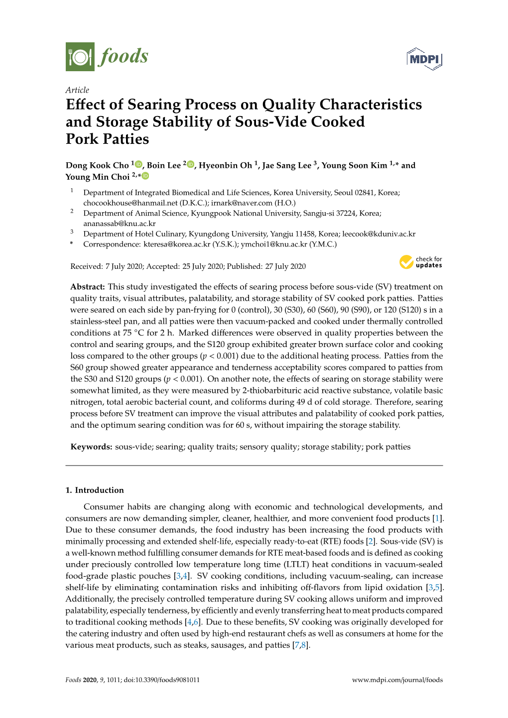 Effect of Searing Process on Quality Characteristics and Storage