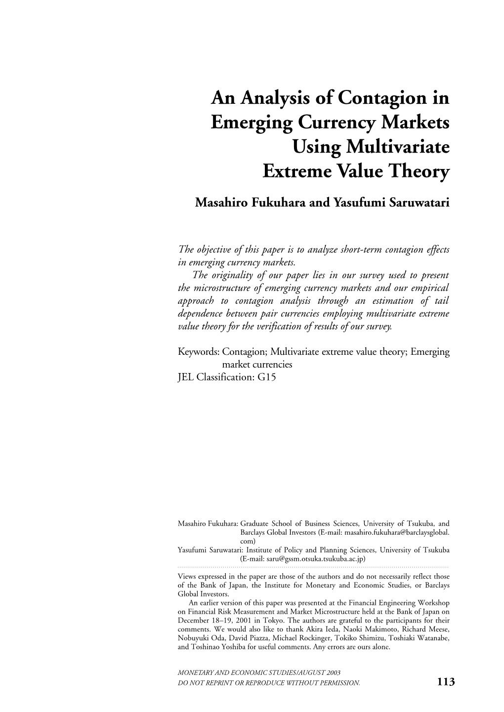 An Analysis of Contagion in Emerging Currency Markets Using Multivariate Extreme Value Theory