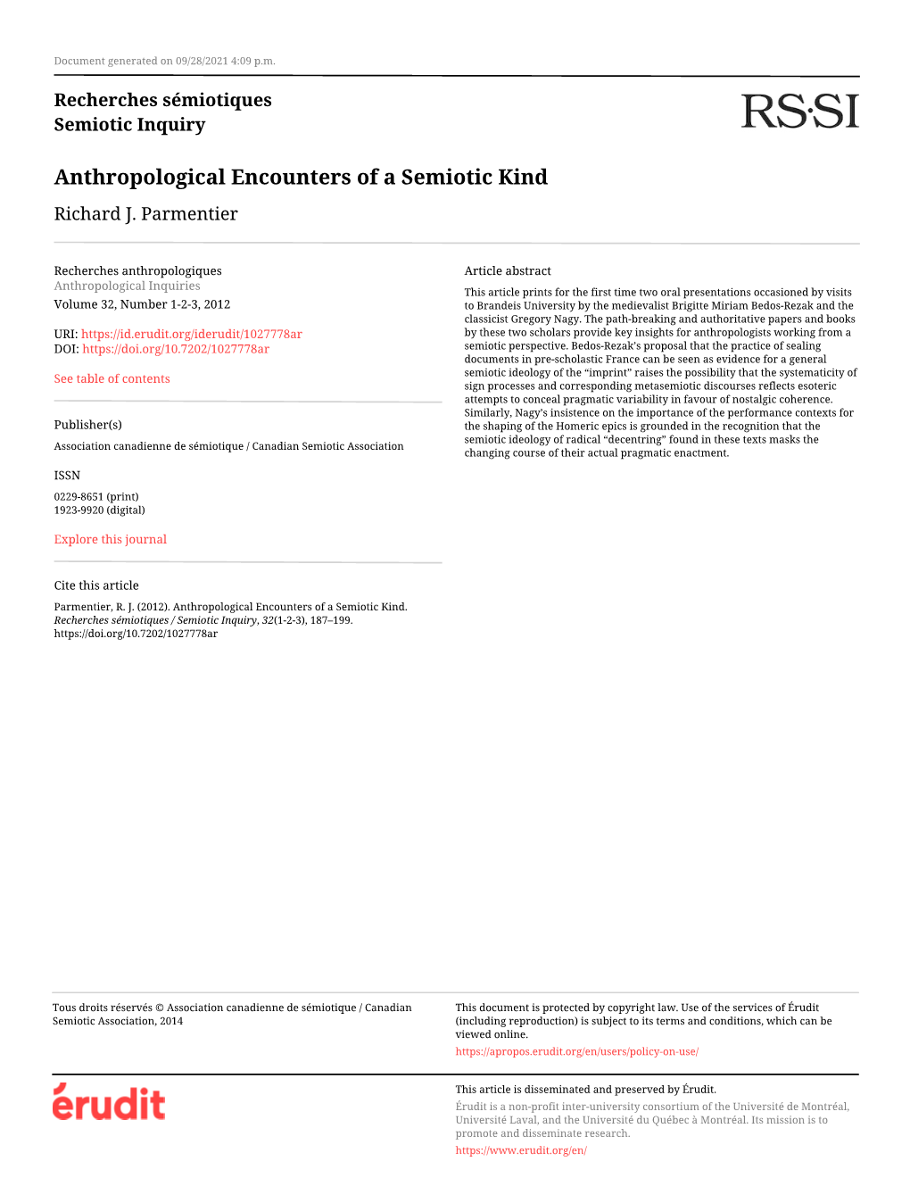 Anthropological Encounters of a Semiotic Kind Richard J