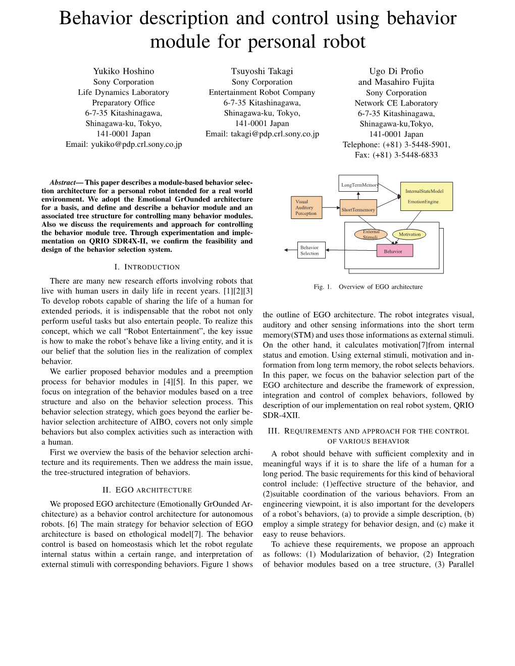 Behavior Description and Control Using Behavior Module for Personal Robot