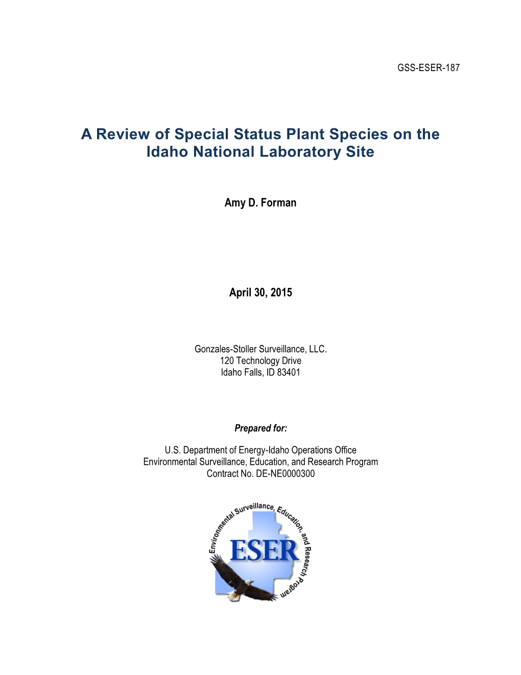 A Review of Special Status Plant Species on the Idaho National Laboratory Site