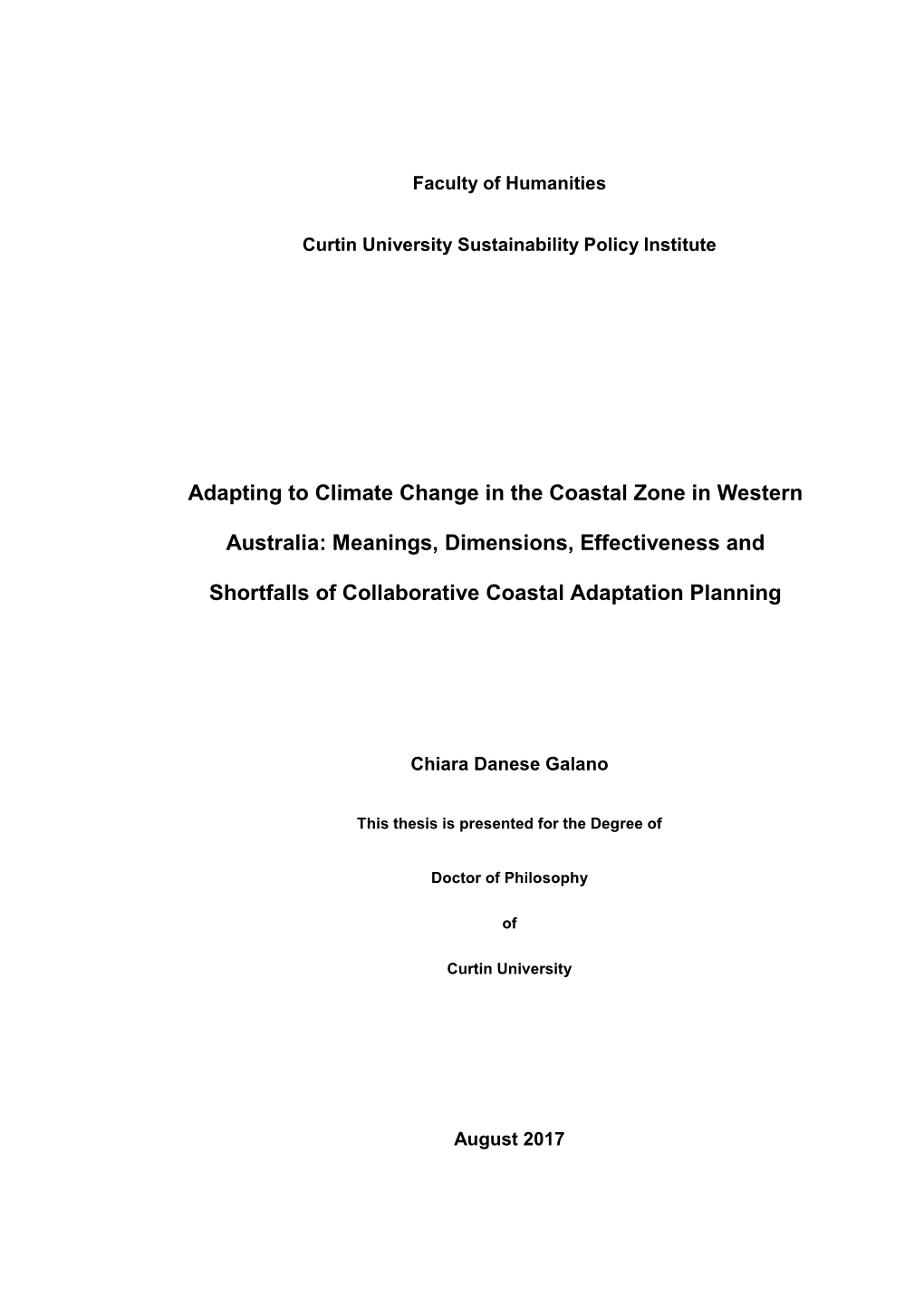 Adapting to Climate Change in the Coastal Zone in Western Australia