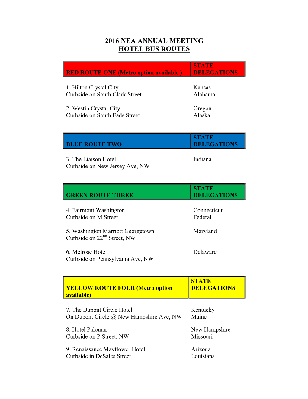 2016 Nea Annual Meeting Hotel Bus Routes