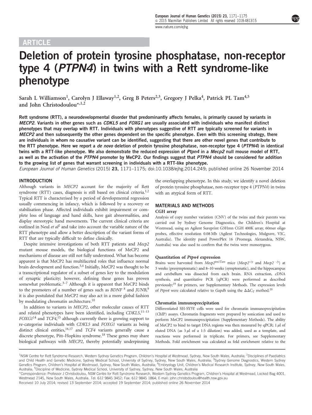 In Twins with a Rett Syndrome-Like Phenotype