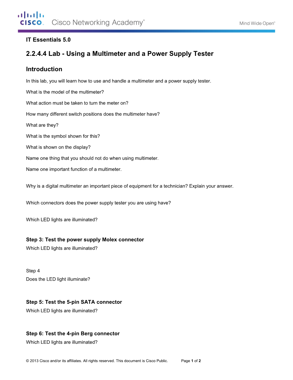 2.2.4.4 Lab - Using a Multimeter and a Power Supply Tester