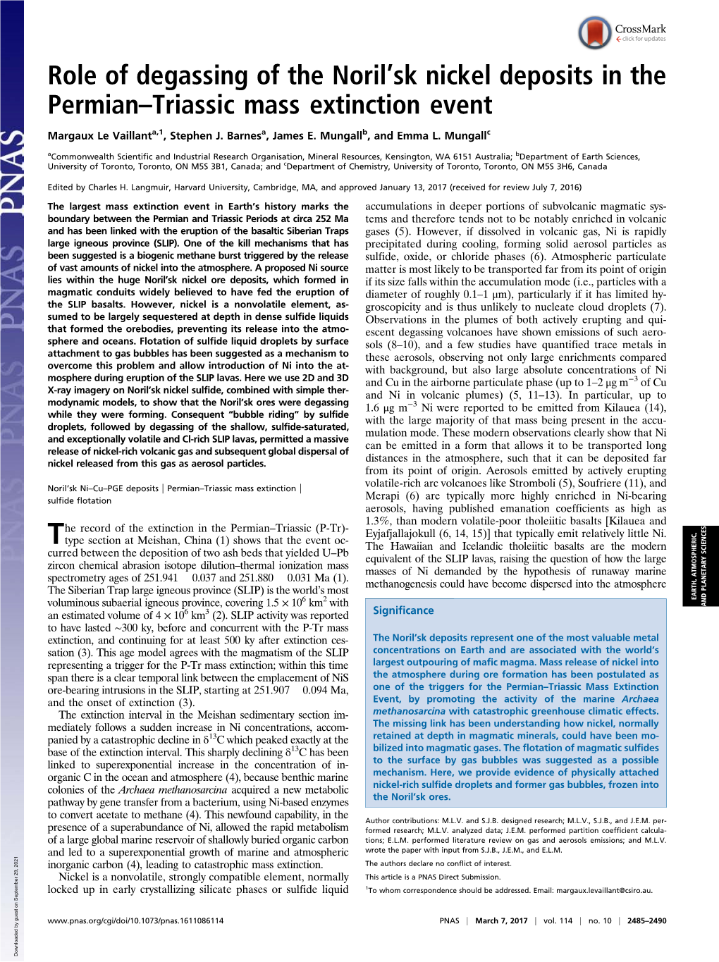 Role of Degassing of the Noril'sk Nickel Deposits in the Permian