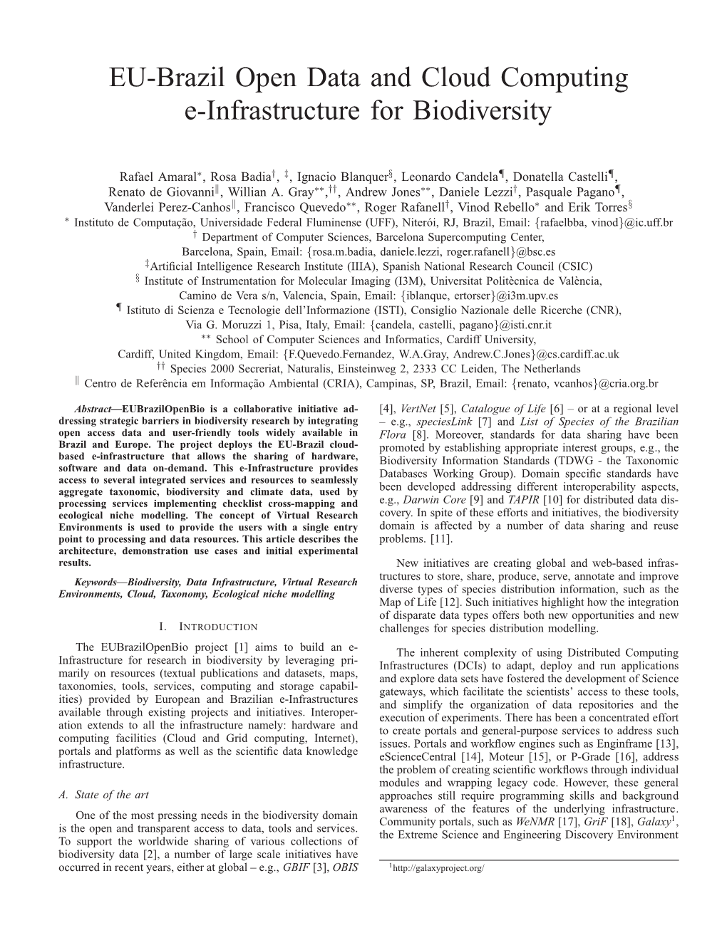 EU-Brazil Open Data and Cloud Computing E-Infrastructure for Biodiversity