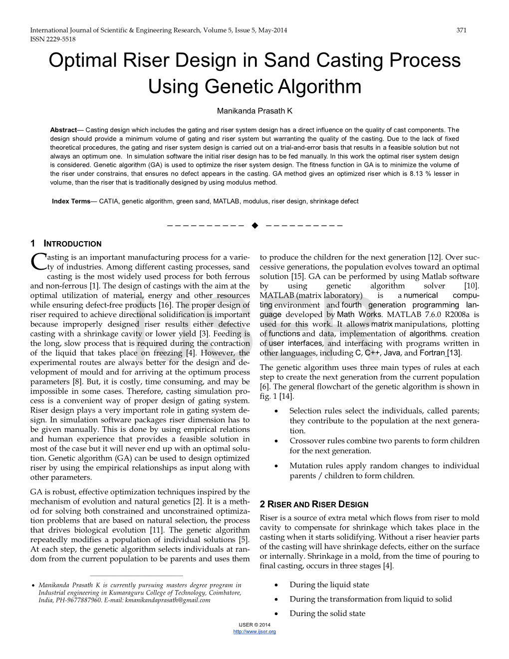 Optimal Riser Design in Sand Casting Process Using Genetic Algorithm