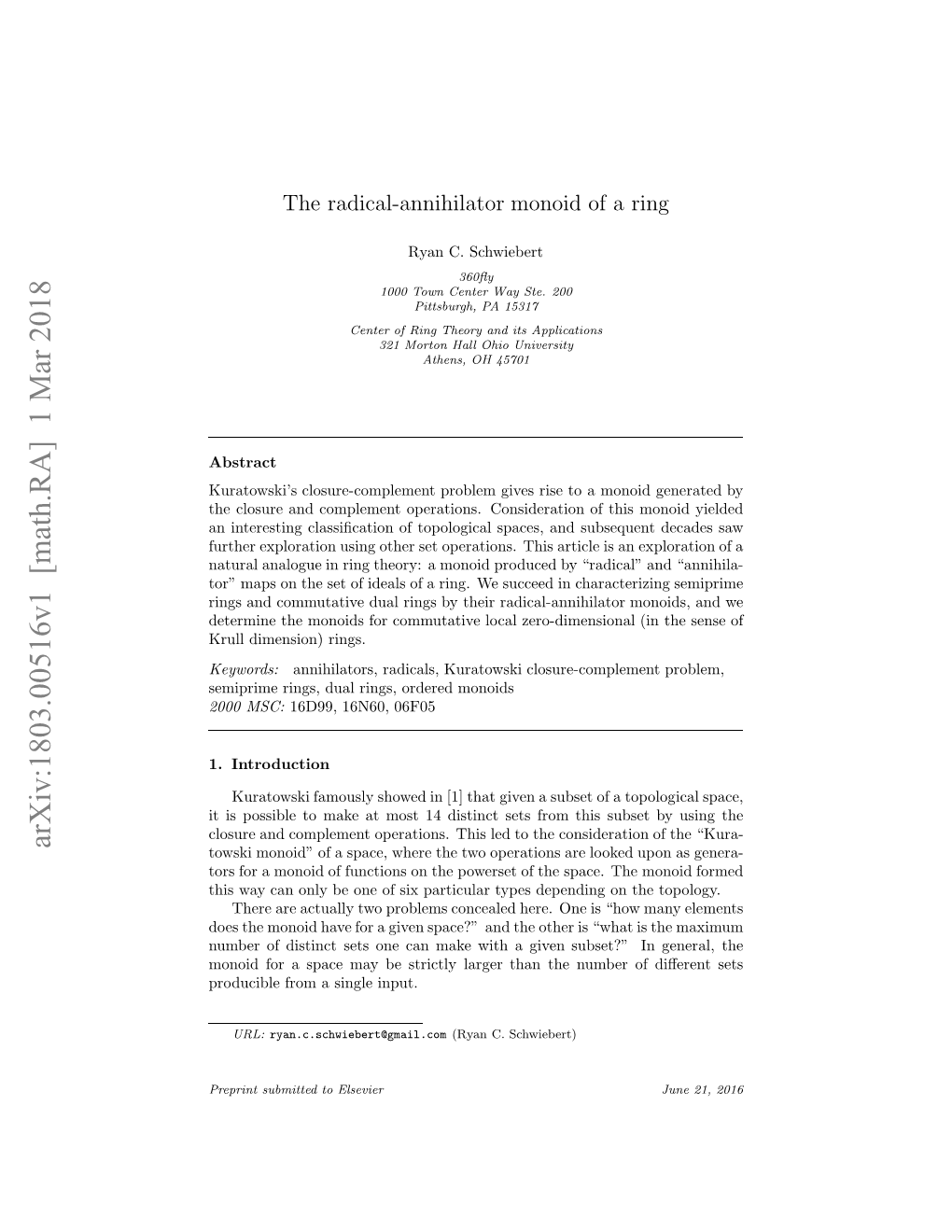 The Radical-Annihilator Monoid of a Ring,” 2016