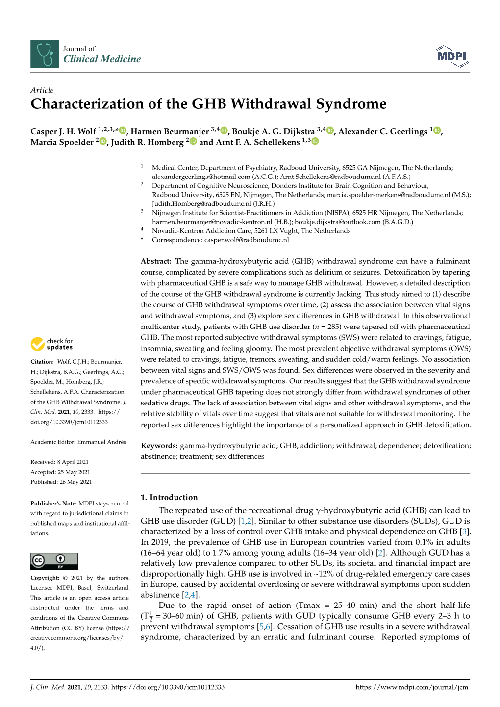 Characterization of the GHB Withdrawal Syndrome