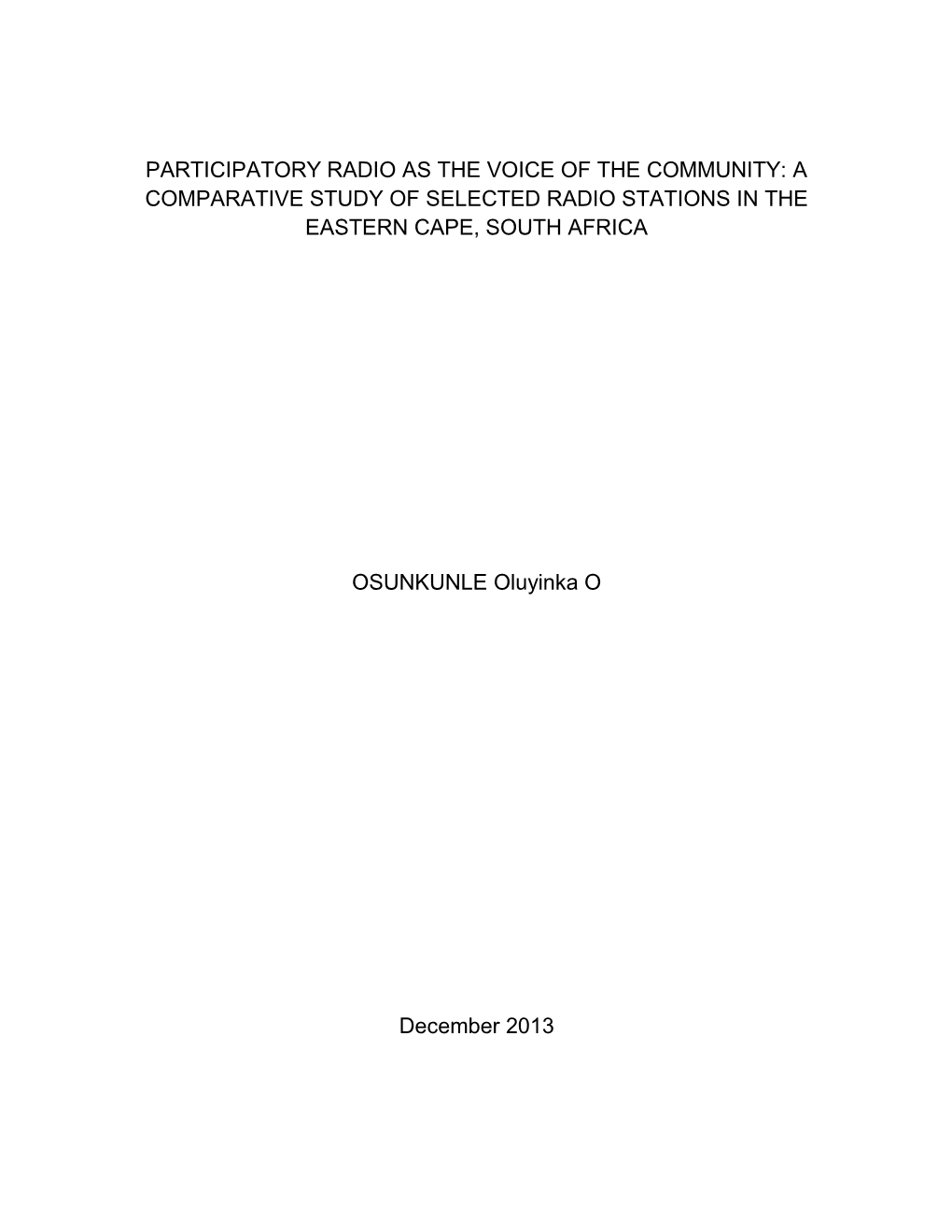 A Comparative Study of Selected Radio Stations in the Eastern Cape, South Africa