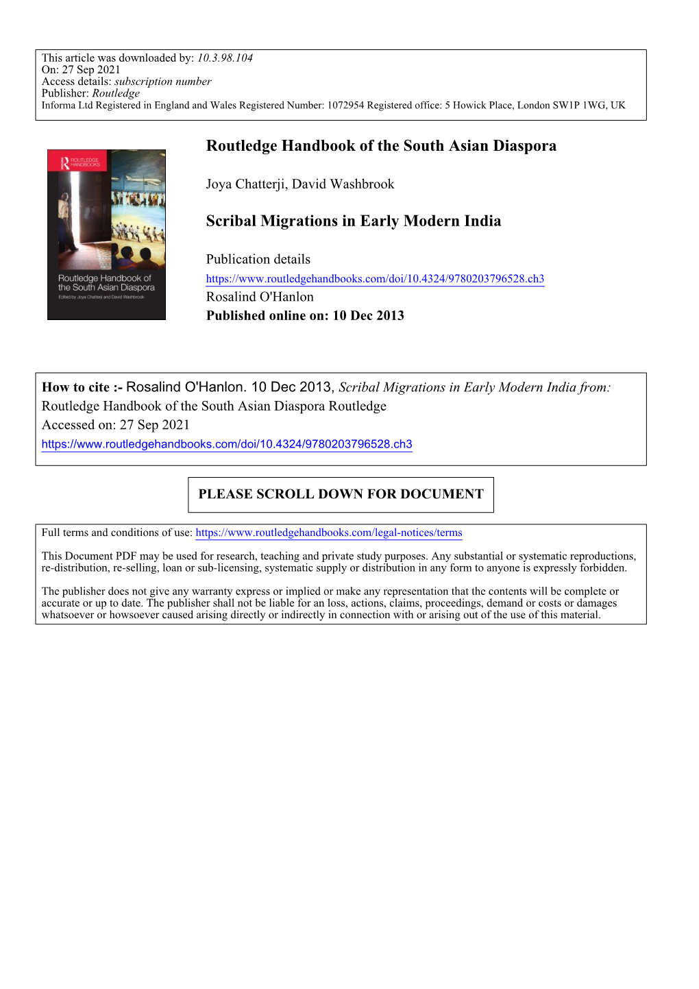 Routledge Handbook of the South Asian Diaspora Scribal Migrations