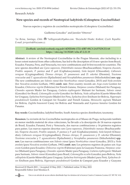 New Species and Records of Neotropical Ladybirds (Coleoptera: Coccinellidae)