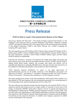 PLDT & Globe to Acquire Telecomunications Business of San