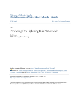Predicting Dry Lightning Risk Nationwide Joy Drohan US Forest Service, Joydrohan@Nasw.Org