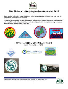 ADK Mohican Hikes September-November 2015