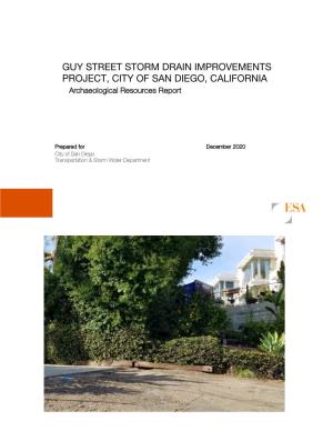 GUY STREET STORM DRAIN IMPROVEMENTS PROJECT, CITY of SAN DIEGO, CALIFORNIA Archaeological Resources Report
