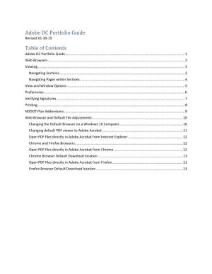 Adobe DC Portfolio Guide Table of Contents