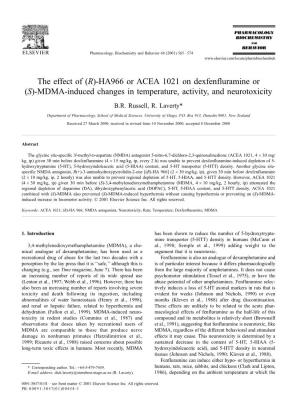 The Effect of (R)-HA966 Or ACEA 1021 on Dexfenfluramine Or (S)-MDMA-Induced Changes in Temperature, Activity, and Neurotoxicity