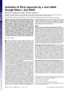 Activation of IFN-Β Expression by a Viral Mrna Through Rnase L and MDA5