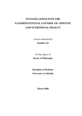 Investigations Into the Gastrointestinal Control of Appetite and Nutritional Frailty