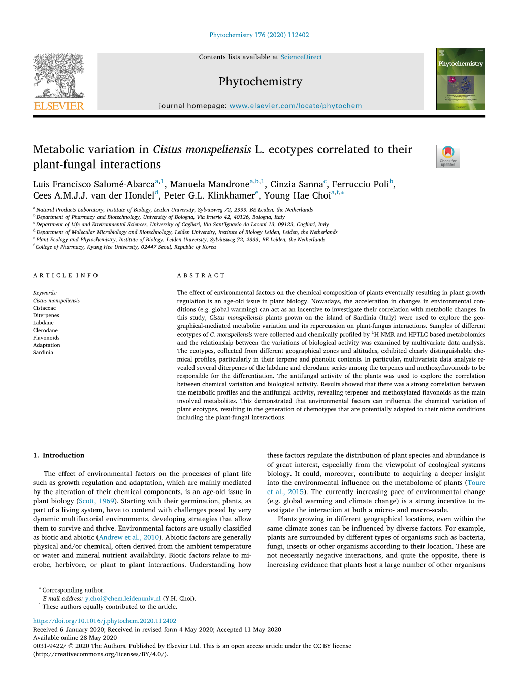 Phytochemistry 176 (2020) 112402