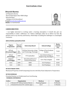 Curriculum Vitae Divyesh Sharma